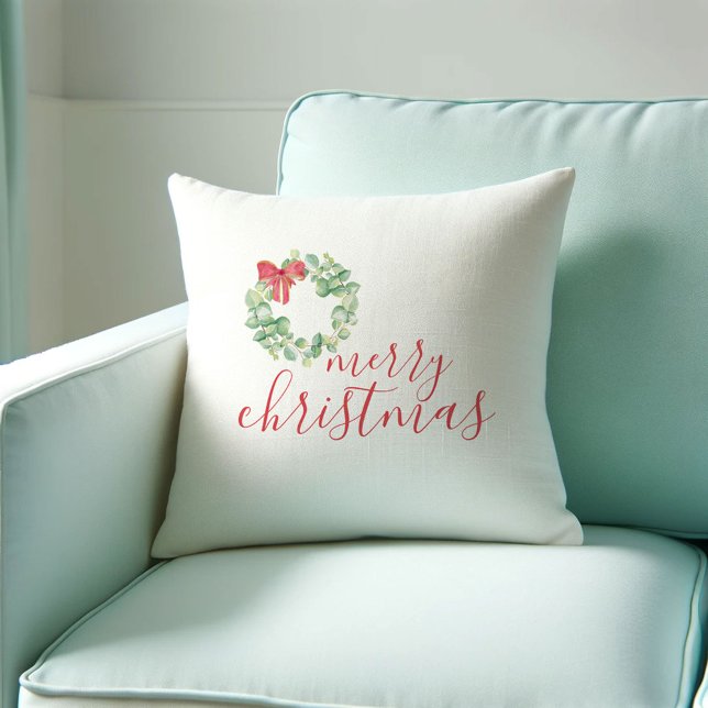 Christmas Decor Farmhouse Holiday Pillow (Christmas decor farmhouse holiday pillow unique watercolor art by Victoria Grigaliunas DoTellABelle)