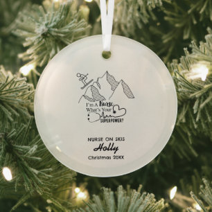 Christmas Decor Nurse On Skis Slope Adventure Gift Glass Tree Decoration