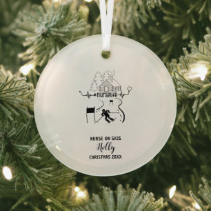 Christmas Decor Nurse Skiing Slope Adventure Gift Glass Tree Decoration