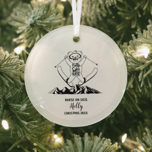 Christmas Decor Nurse Skiing Snow Adventure Gift Glass Tree Decoration