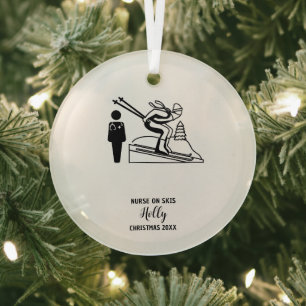 Christmas Decor Nurse Skiing Snow Adventure Gift Glass Tree Decoration