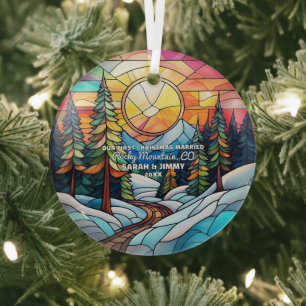 Christmas Decor Rocky Mountain Colorado Married Glass Tree Decoration