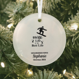 Christmas Decor Snowboarding Nurse Shredding Gift  Glass Tree Decoration