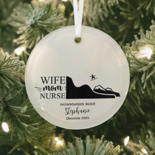 Christmas Decor Snowboarding Nurse Shredding Gift Glass Tree Decoration