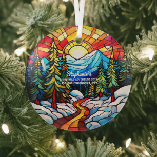 Christmas Decor The Adirondacks NY Adventure Hike Glass Tree Decoration