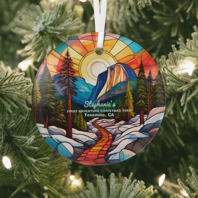 Christmas Decor Yosemite California Adventure Hike Glass Tree Decoration (Insitu)