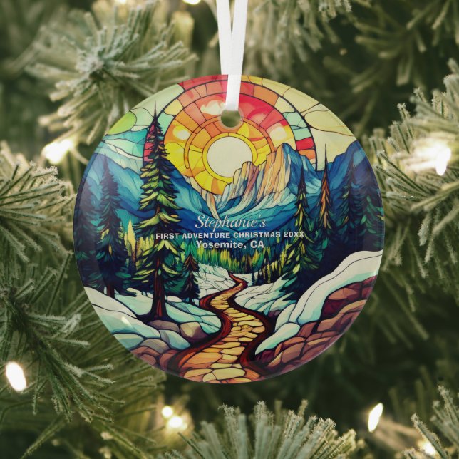 Christmas Decor Yosemite California Adventure Hike Glass Tree Decoration (Insitu)
