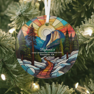 Christmas Decor Yosemite California Adventure Hike Glass Tree Decoration