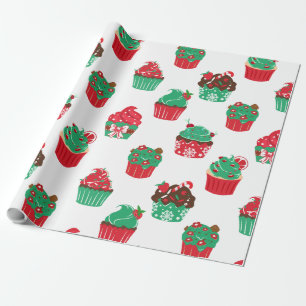 Christmas decorated cupcakes pattern wrapping paper