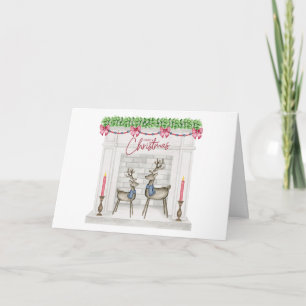 Christmas Decorated Fireplace with Reindeer Card