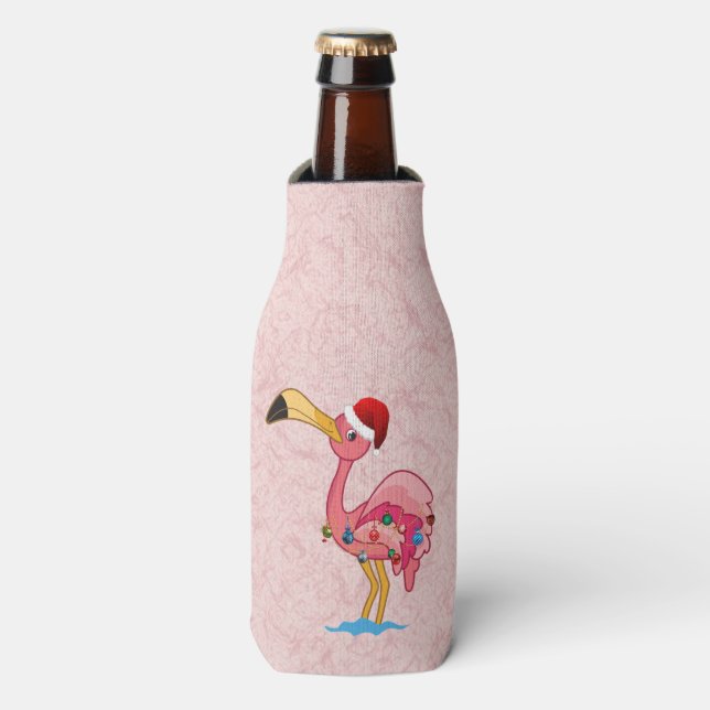 Christmas Decorated Flamingo Bottle Cooler (Bottle Front)