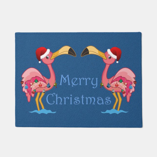 Christmas Decorated Flamingo Doormat (Front)