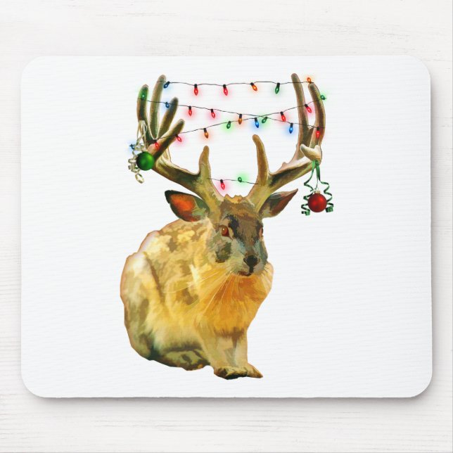 Christmas Decorated Jackalope Mouse Mat (Front)