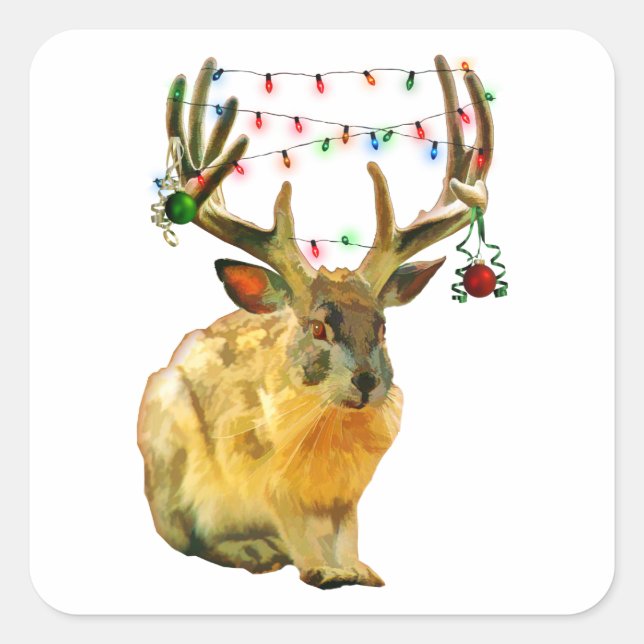 Christmas Decorated Jackalope Square Sticker (Front)