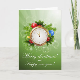 Christmas Decoration And Clock Holiday Card