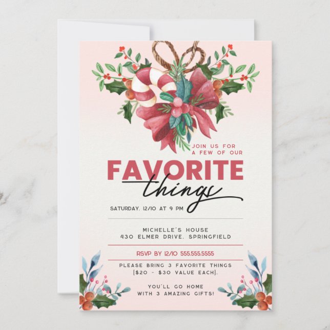 Christmas Decoration Favourite Things Party Invitation (Front)