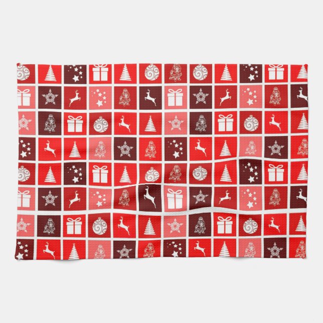 Christmas Decoration Holiday Red Pattern Tea Towel (Horizontal)