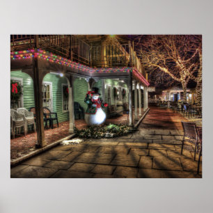 Christmas Decoration in City with Snowman by House