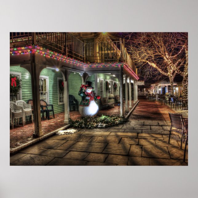 Christmas Decoration in City with Snowman by House (Front)