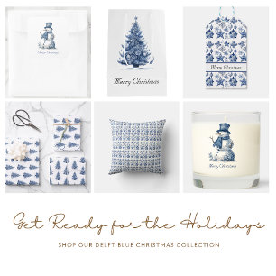 Christmas decoration in Delft Blue customisable Square Sticker
