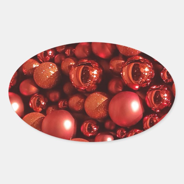 Christmas Decoration Red Baubles Oval Sticker (Front)