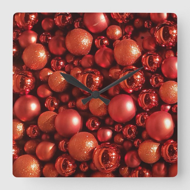Christmas Decoration Red Baubles Square Wall Clock (Front)