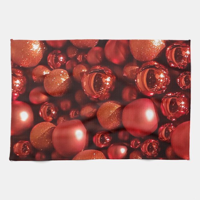Christmas Decoration Red Baubles Tea Towel (Horizontal)