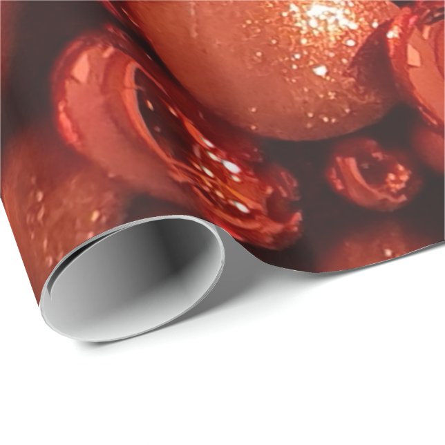 Christmas Decoration Red Baubles Wrapping Paper (Roll Corner)
