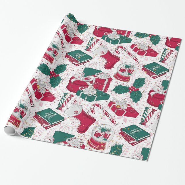 Christmas decoration red white  wrapping paper (Unrolled)