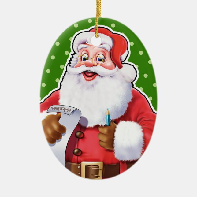 Christmas decoration Santa checking his list. (Front)
