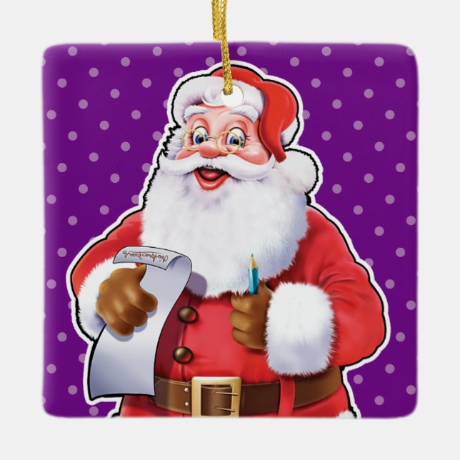 Christmas decoration Santa checking his list. (Front)