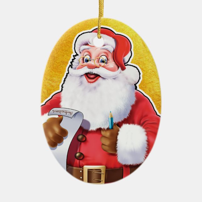 Christmas decoration Santa checking his list. (Front)