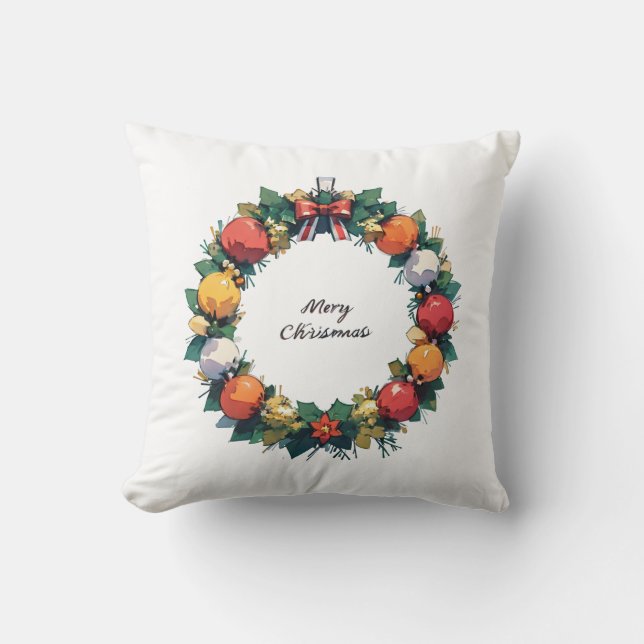 Christmas decoration tree and Merry Christmas scri Cushion (Front)