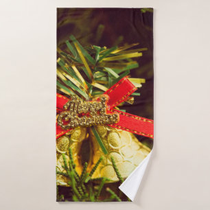 Christmas decoration with Christmas Tree backgroun Bath Towel