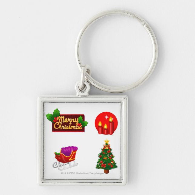 Christmas decorations against white background key ring (Front)
