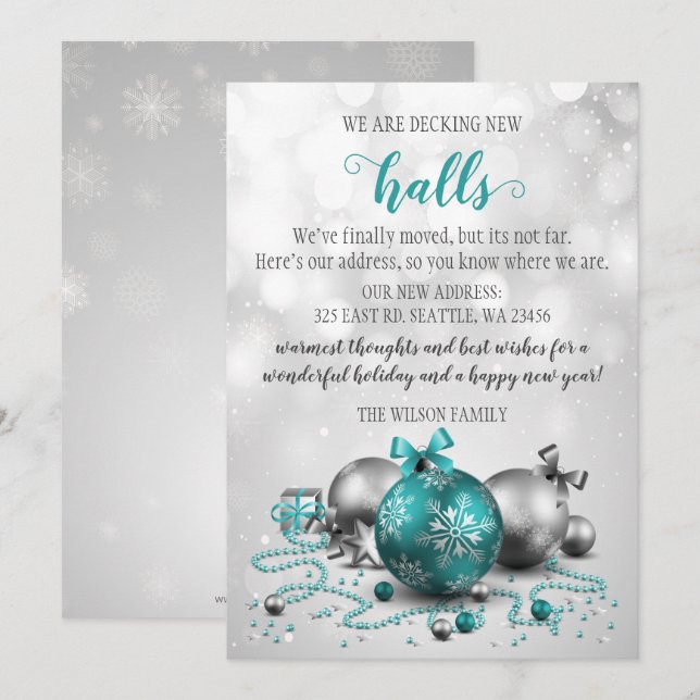 Christmas Decorations Decking The New Halls Moving Holiday Card (Front/Back)