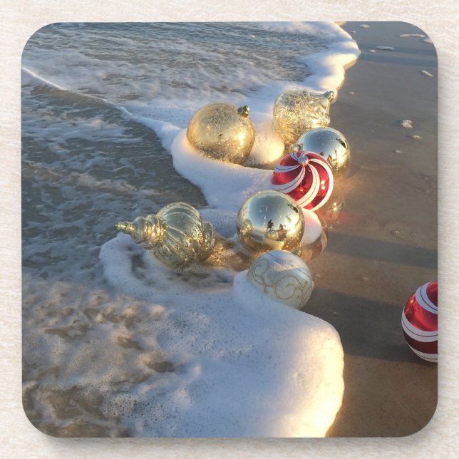 Christmas Decorations in the Ocean Plastic Coaster (Front)