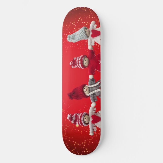 Christmas decorations on a red background skateboard (Front)