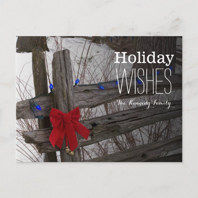 Christmas decorations on an old wooden fence holiday postcard (Front)