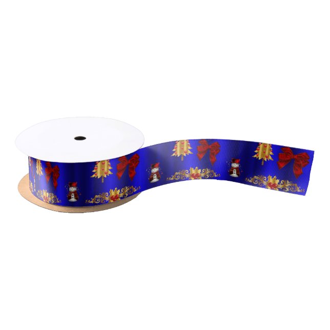 Christmas Decorations on Blue Satin Ribbon (Spool)