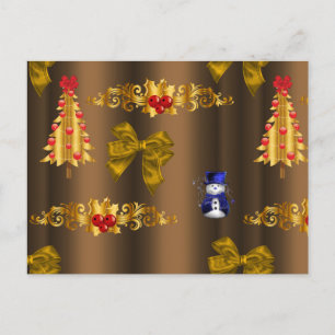 Christmas Decorations on Bronze Holiday Postcard