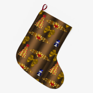 Christmas Decorations on Bronze Large Christmas Stocking