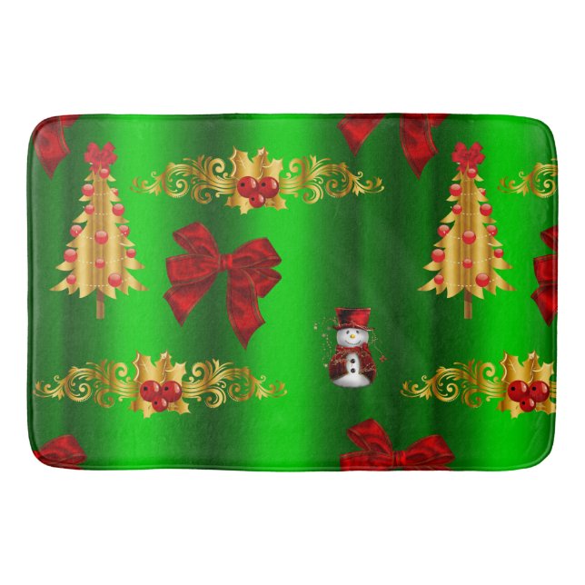 Christmas Decorations On Green Bath Mat (Front)