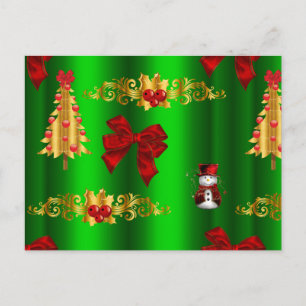 Christmas Decorations on Green Holiday Postcard