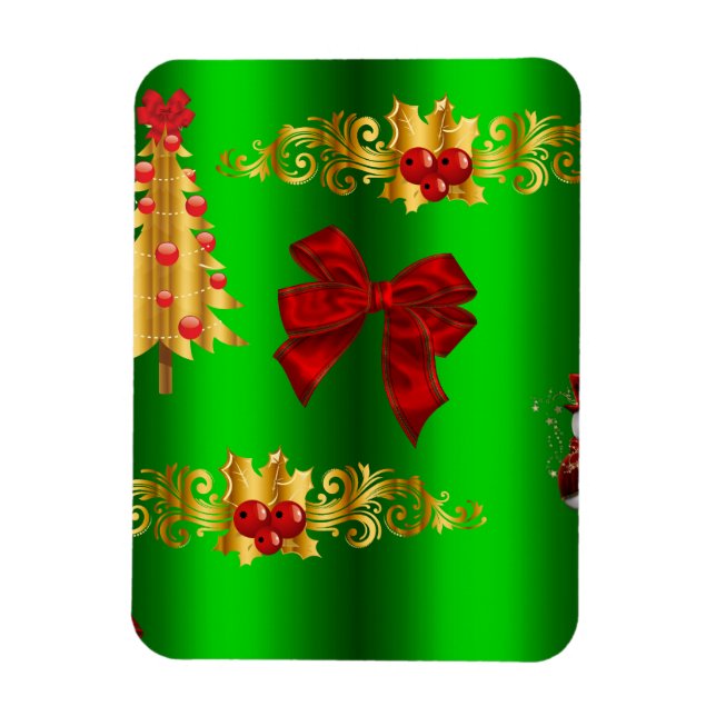 Christmas Decorations On Green Magnet (Vertical)