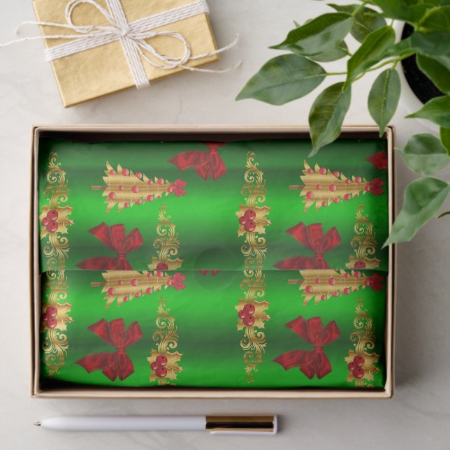 Christmas Decorations on Green Tissue Paper (Gift)