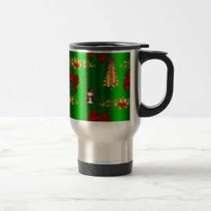 Christmas Decorations On Green Travel Mug