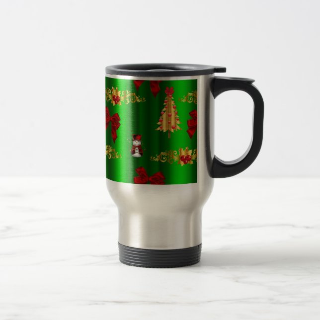 Christmas Decorations On Green Travel Mug (Right)