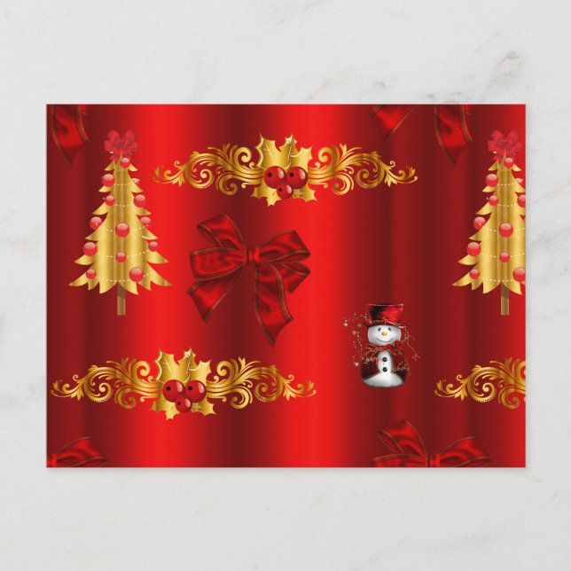Christmas Decorations on Red Holiday Postcard (Front)