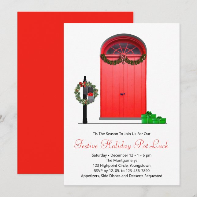 Christmas Decorations Red Doors Holiday Party Invitation (Front/Back)